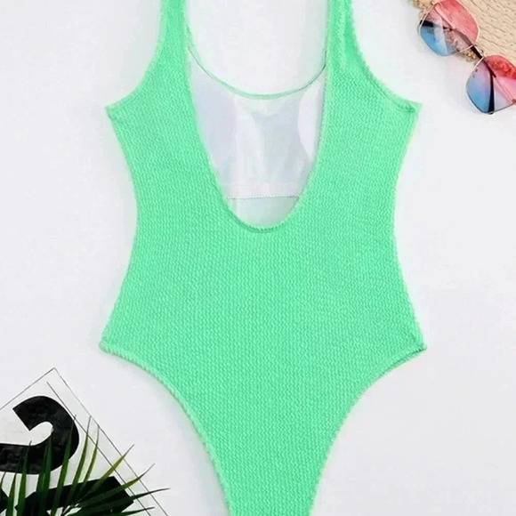 Mint Green Women's Solid Color Sport One Piece Swimsuit Candy Color - Picture 4 of 4